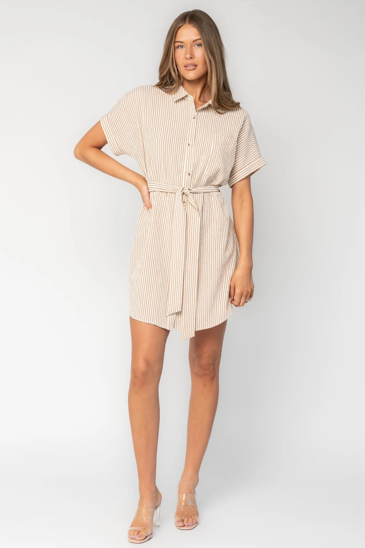 Nautical Shirt Dress | Tan Stripe
