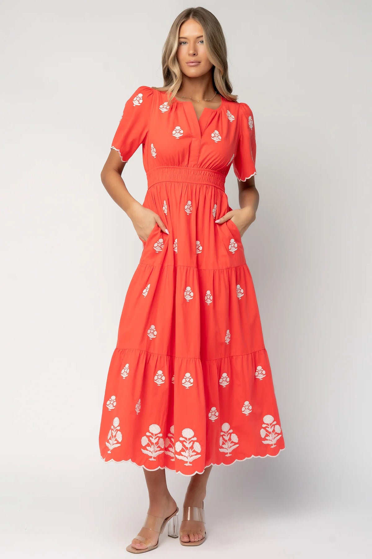 Delilah Embroidered Maxi Dress | Red