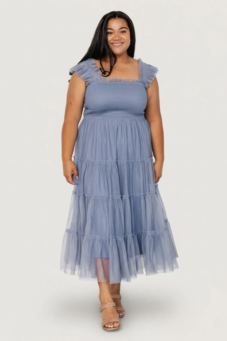 Emma Smocked Tulle Dress | Slate Blue