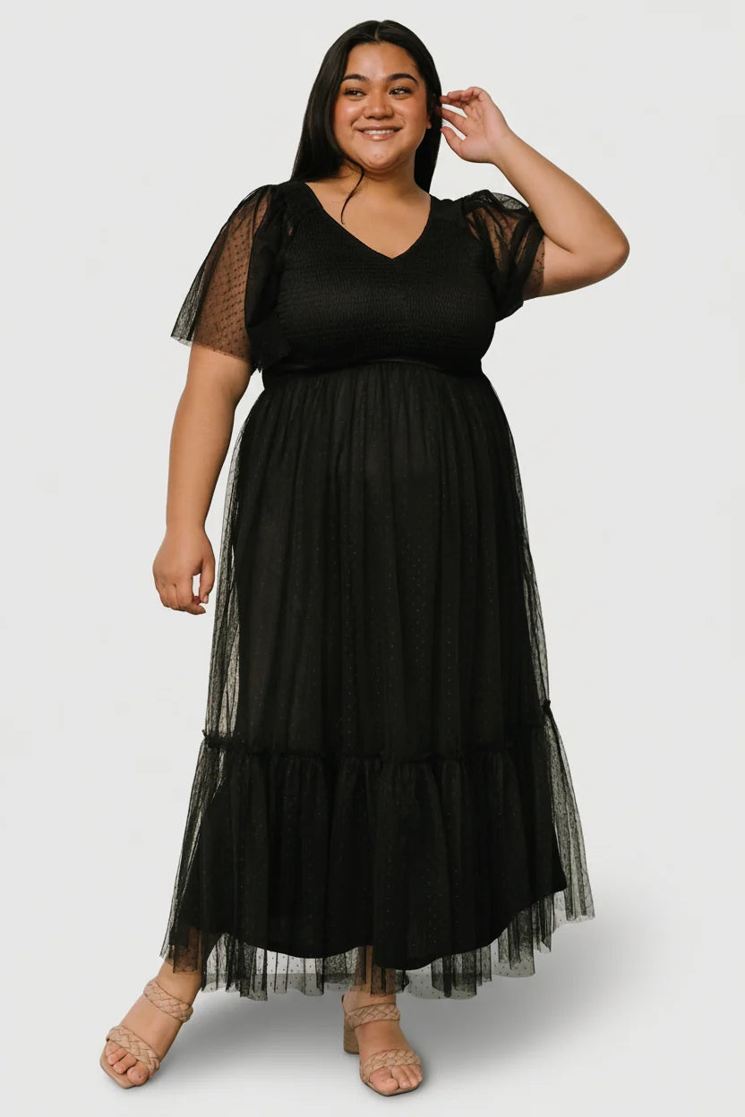 Martha Smocked Tulle Dress | Black