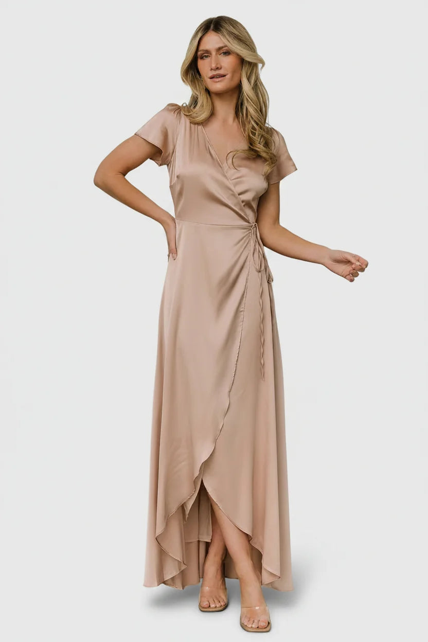 Krystal Satin Wrap Gown | Champagne