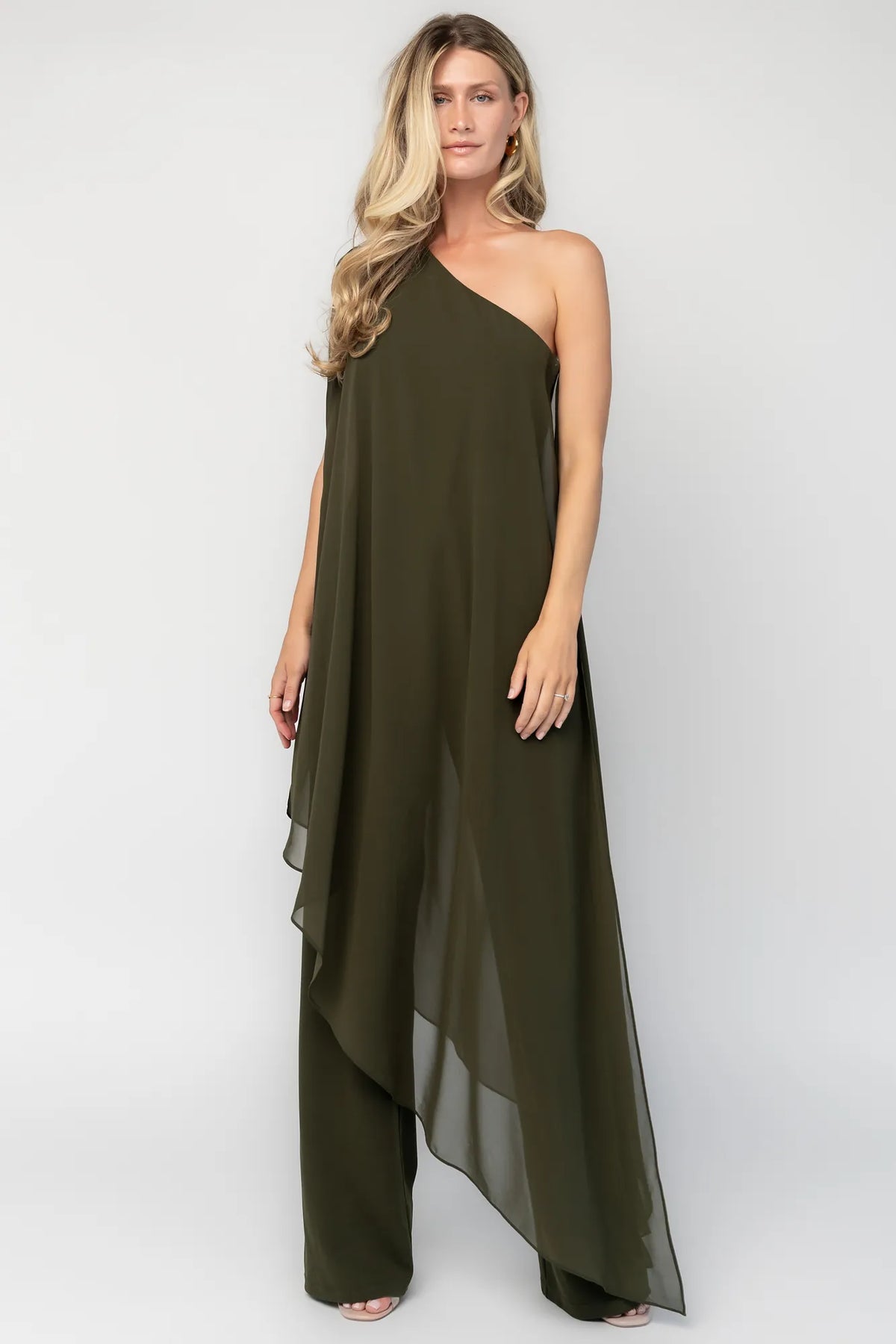 Penthouse One Shoulder Jumpsuit | Olive