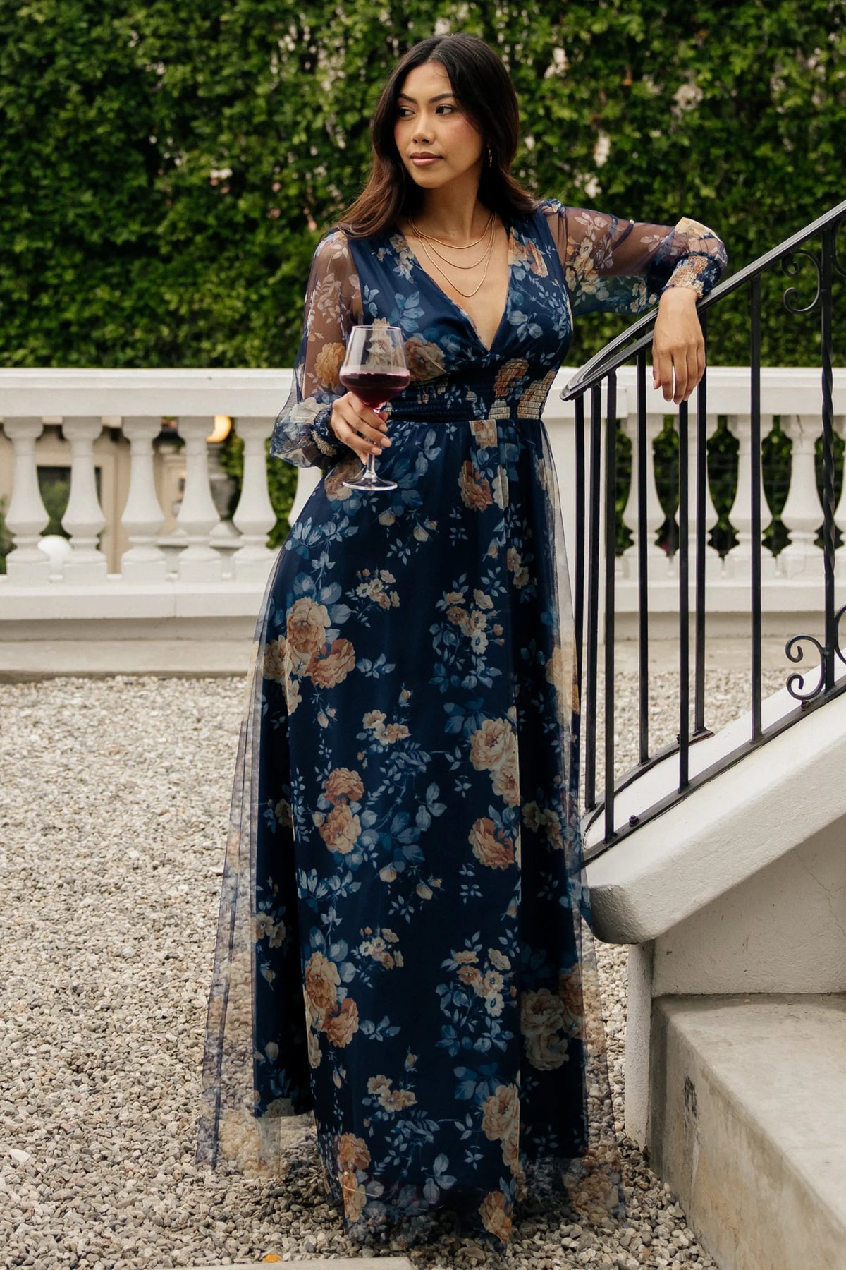Layla Tulle Maxi Dress | Blue + Golden Floral