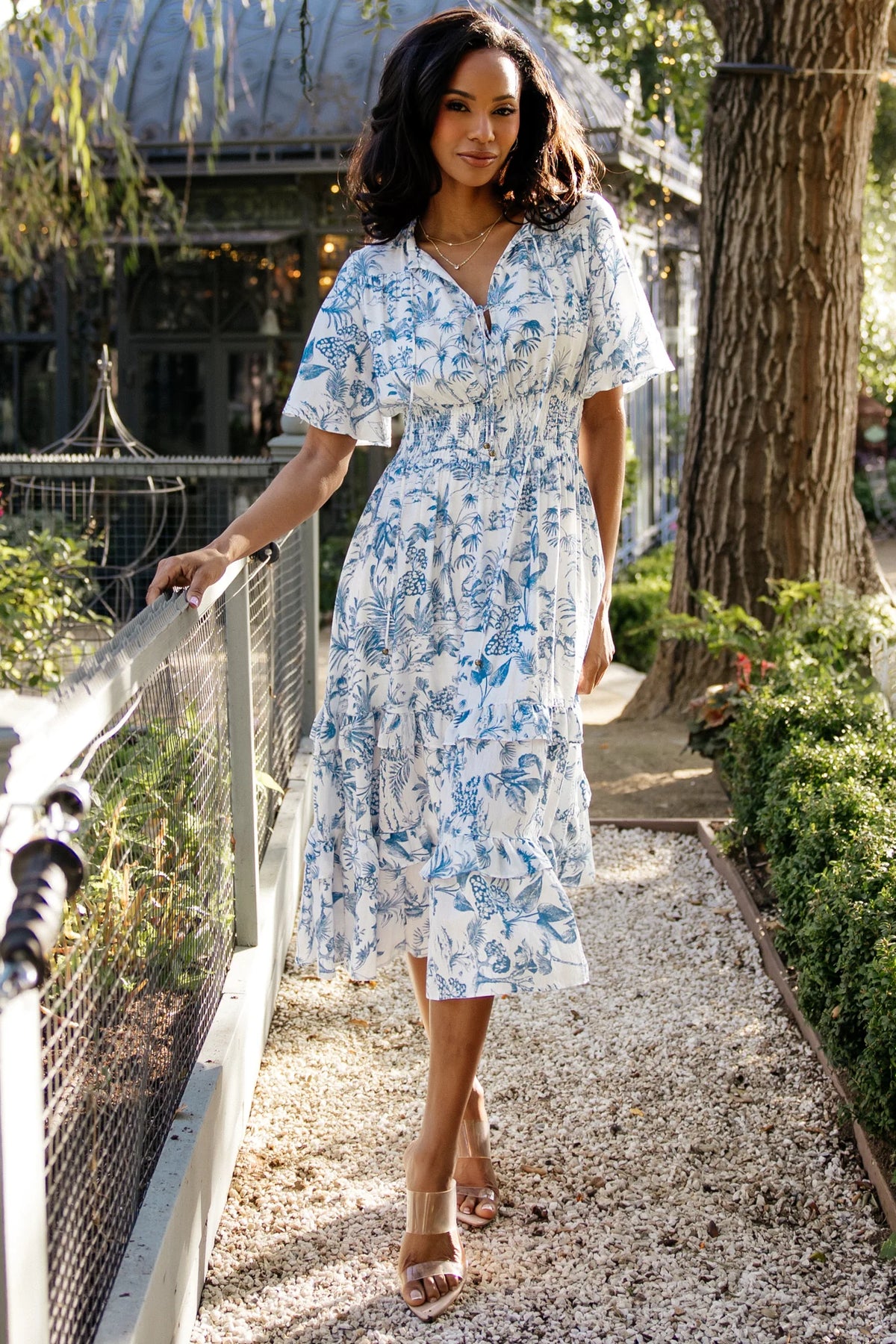 Willow Boho Midi Dress | White + Blue