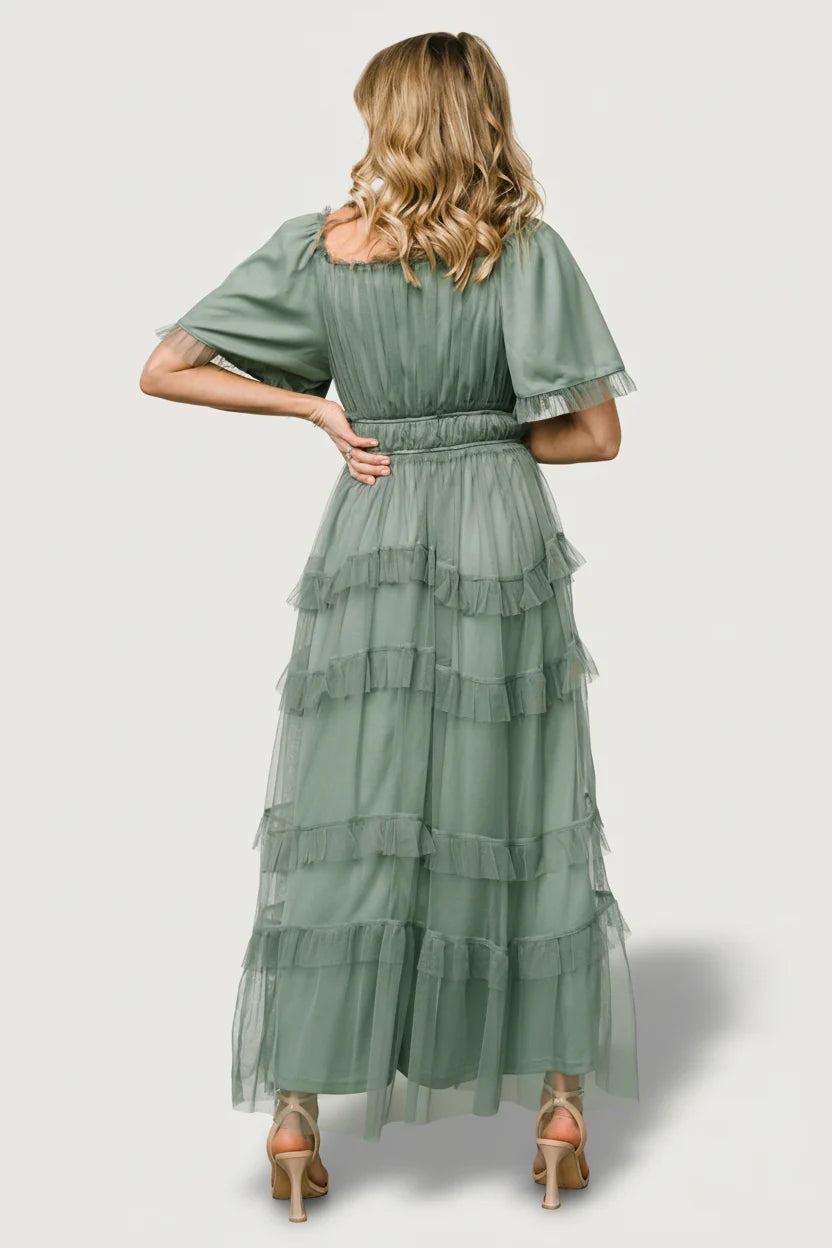 Magdalena Tulle Maxi Dress | Eucalyptus