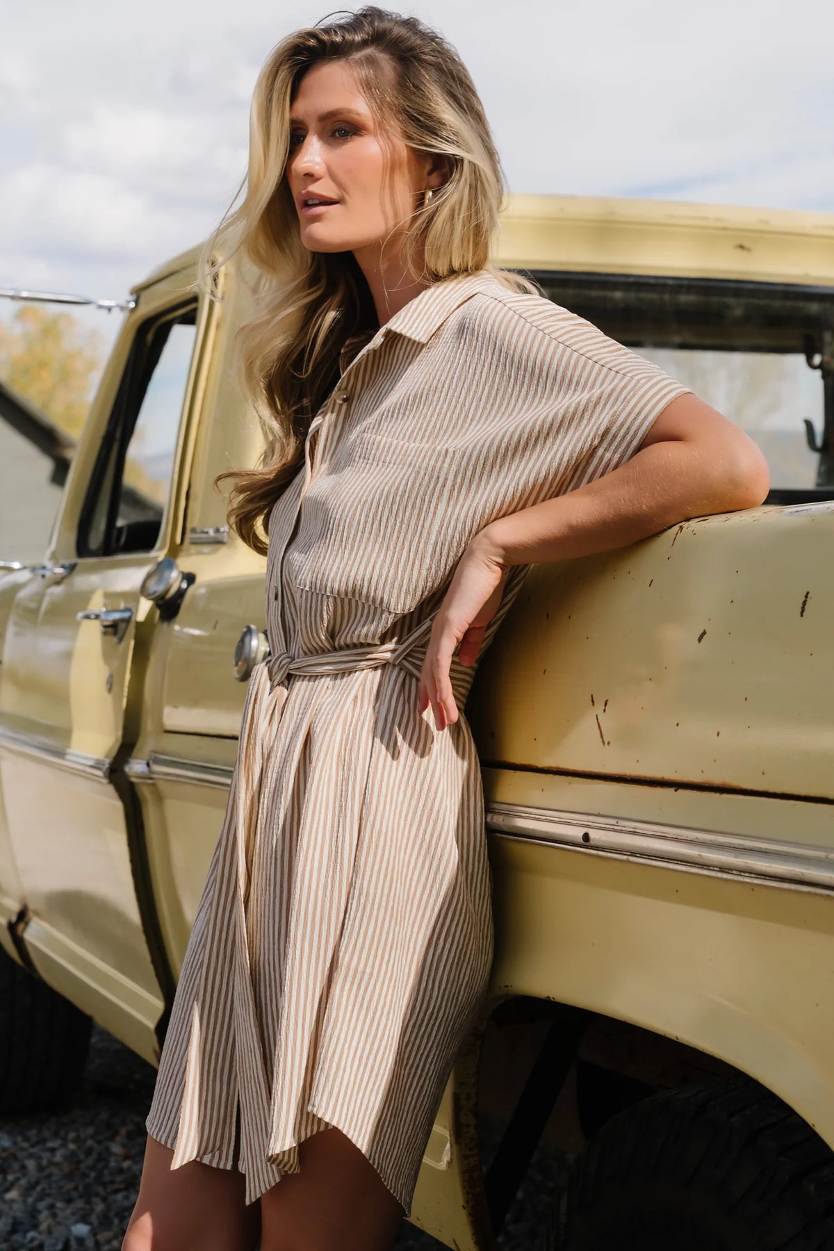 Nautical Shirt Dress | Tan Stripe