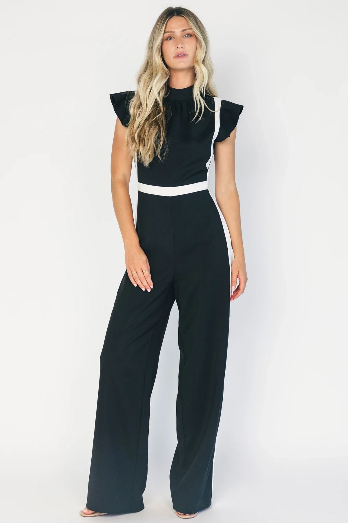 Lumina Ruffle Jumpsuit | Black + Ivory