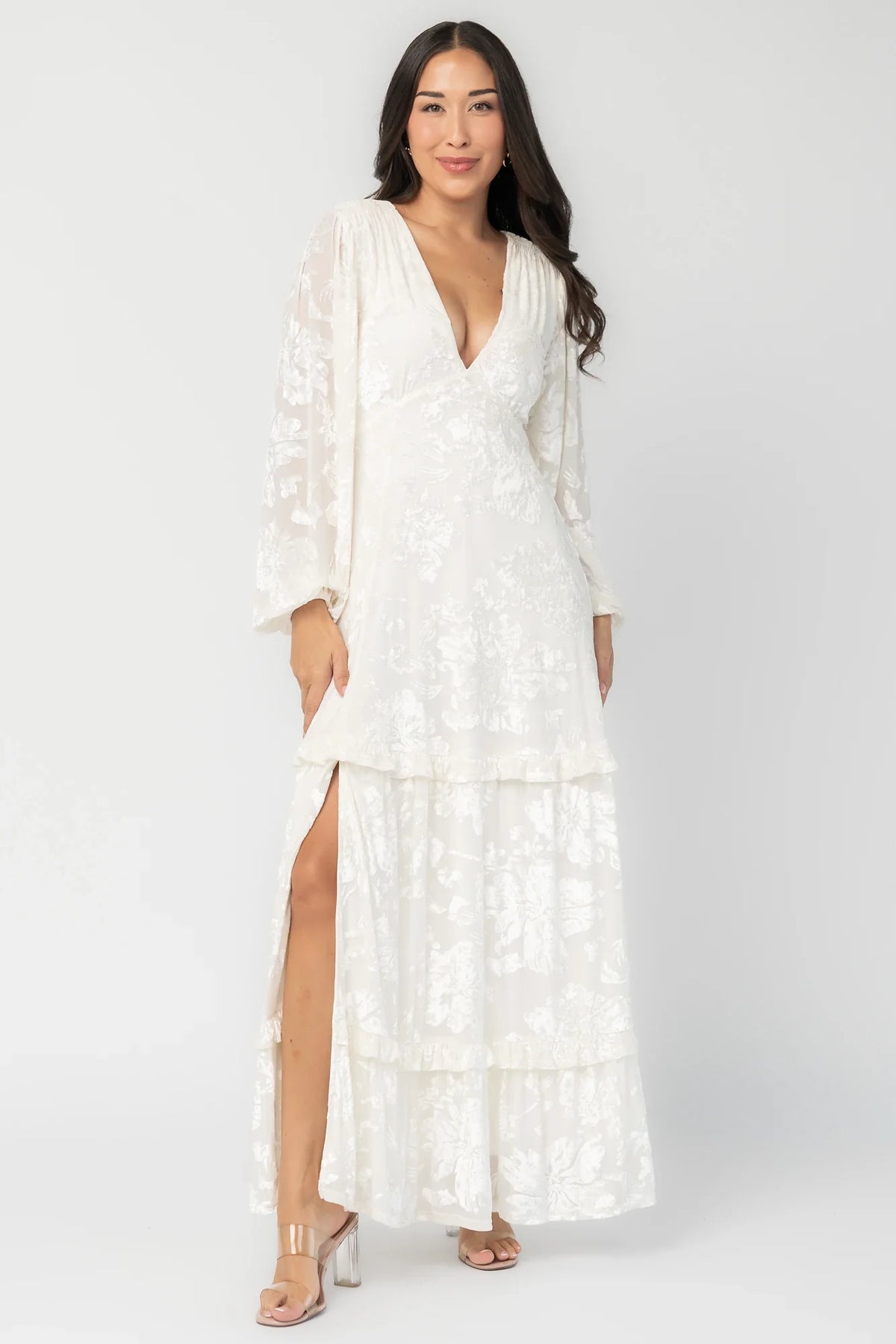 Liana Velvet Embossed Maxi Dress | Ivory