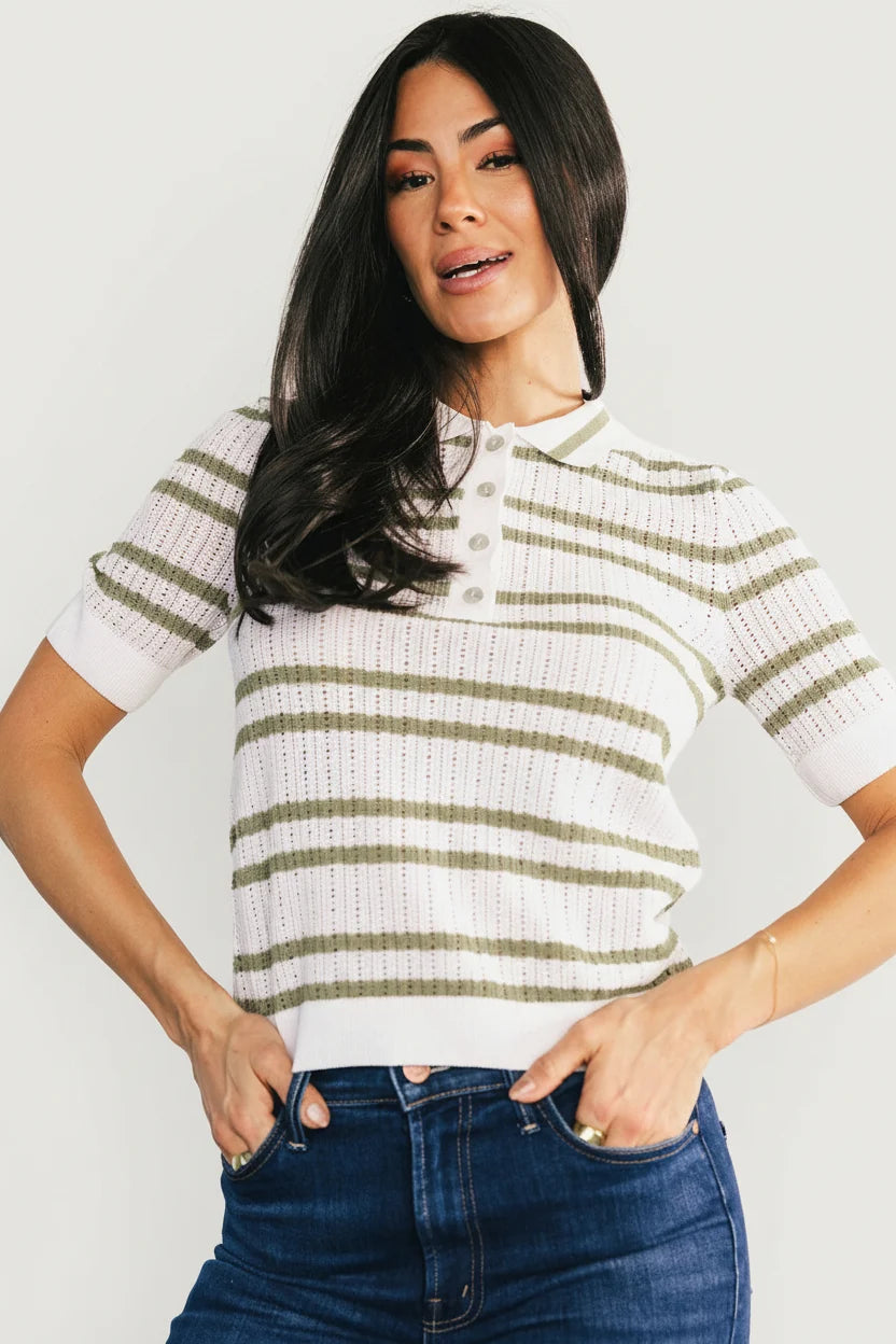 Bahía Knit Stripe Top | Sage + Off White