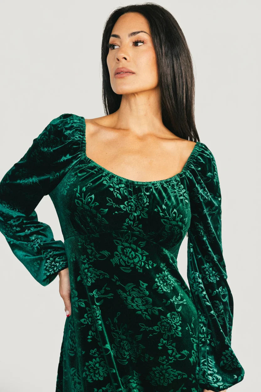 Audra Velvet Embossed Maxi Dress | Emerald