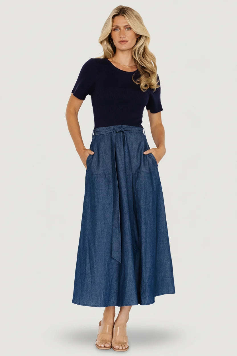 Olina Midi Dress | Chambray + Navy