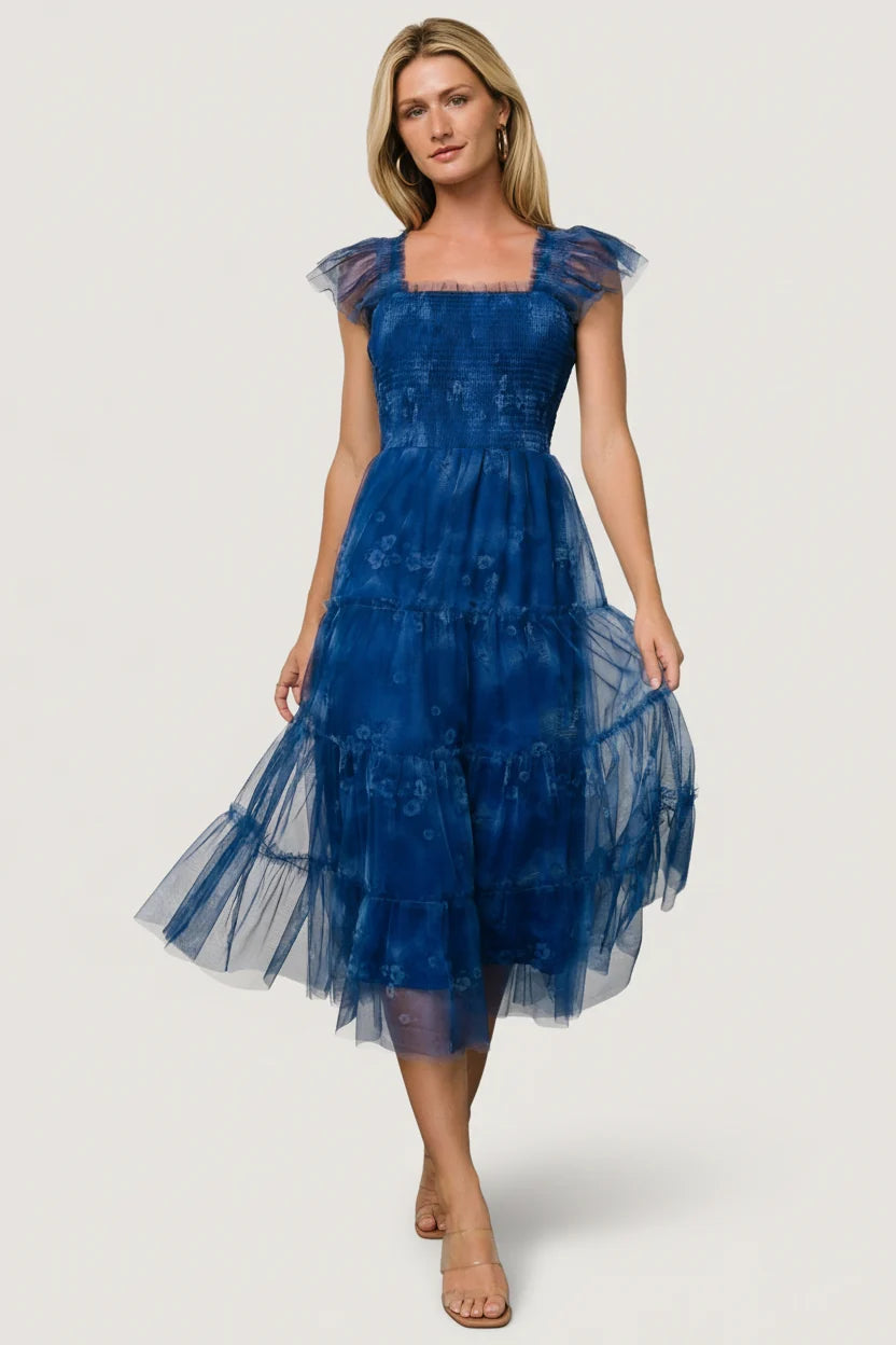 Clementine Tulle Midi Dress | Cobalt
