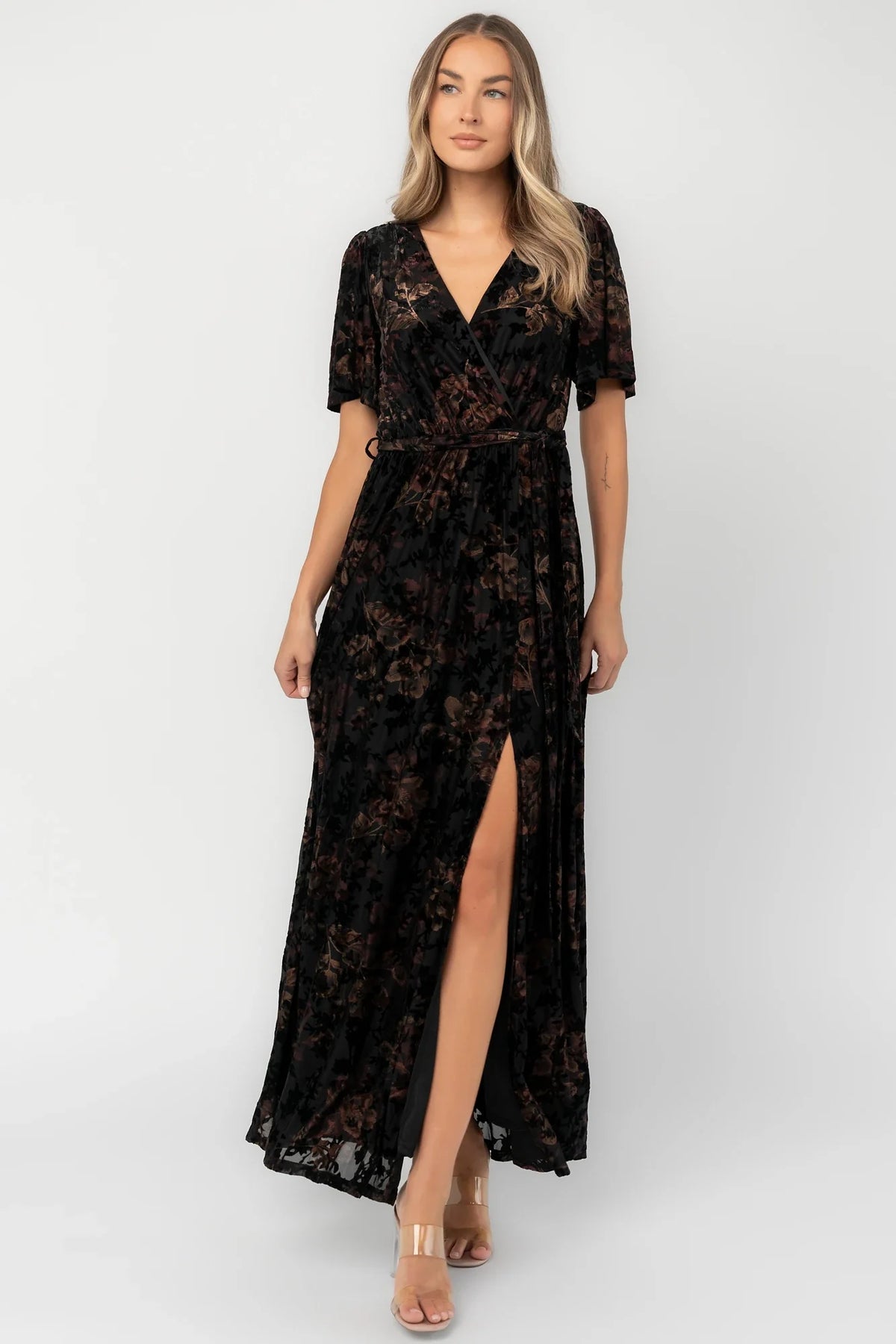 Uma Velvet Maxi Dress | Black Floral