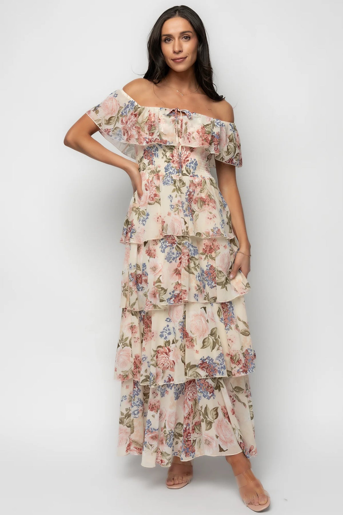 Carina Off Shoulder Maxi Dress | Multi Floral