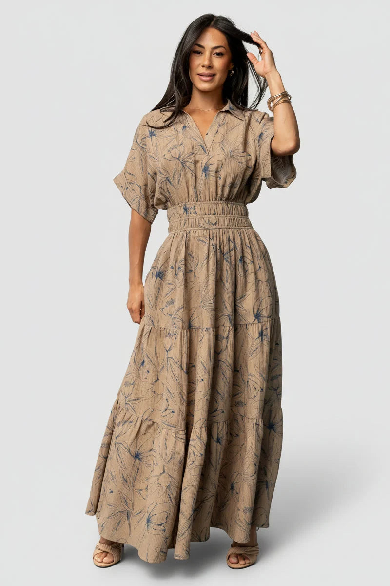 Hedda Tiered Maxi Dress | Natural + Blue Floral