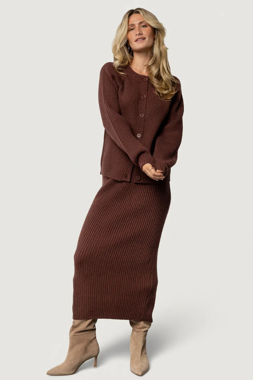 Blair Rib Knit Cardigan | Mahogany