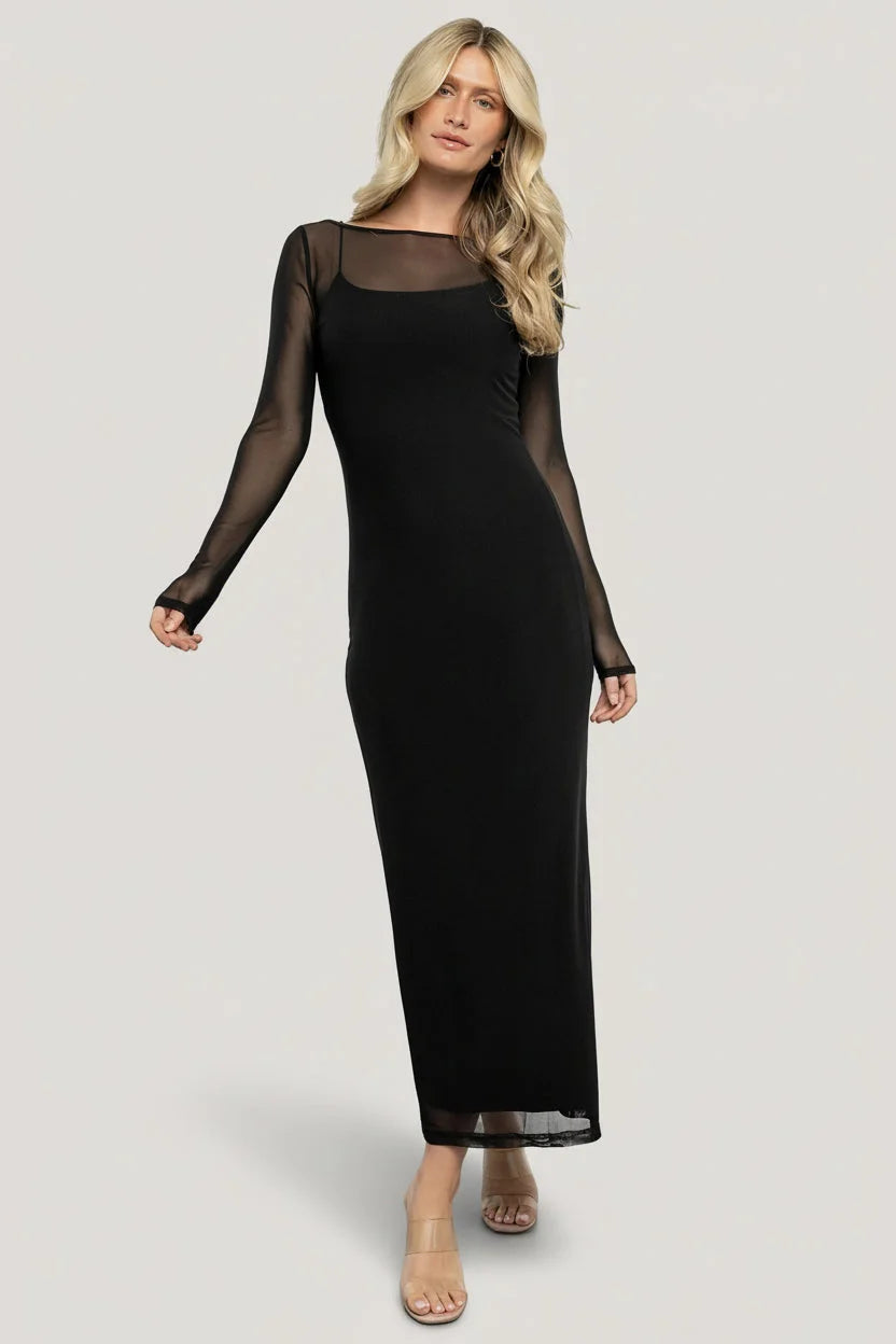 Darya Mesh Midi Dress | Black