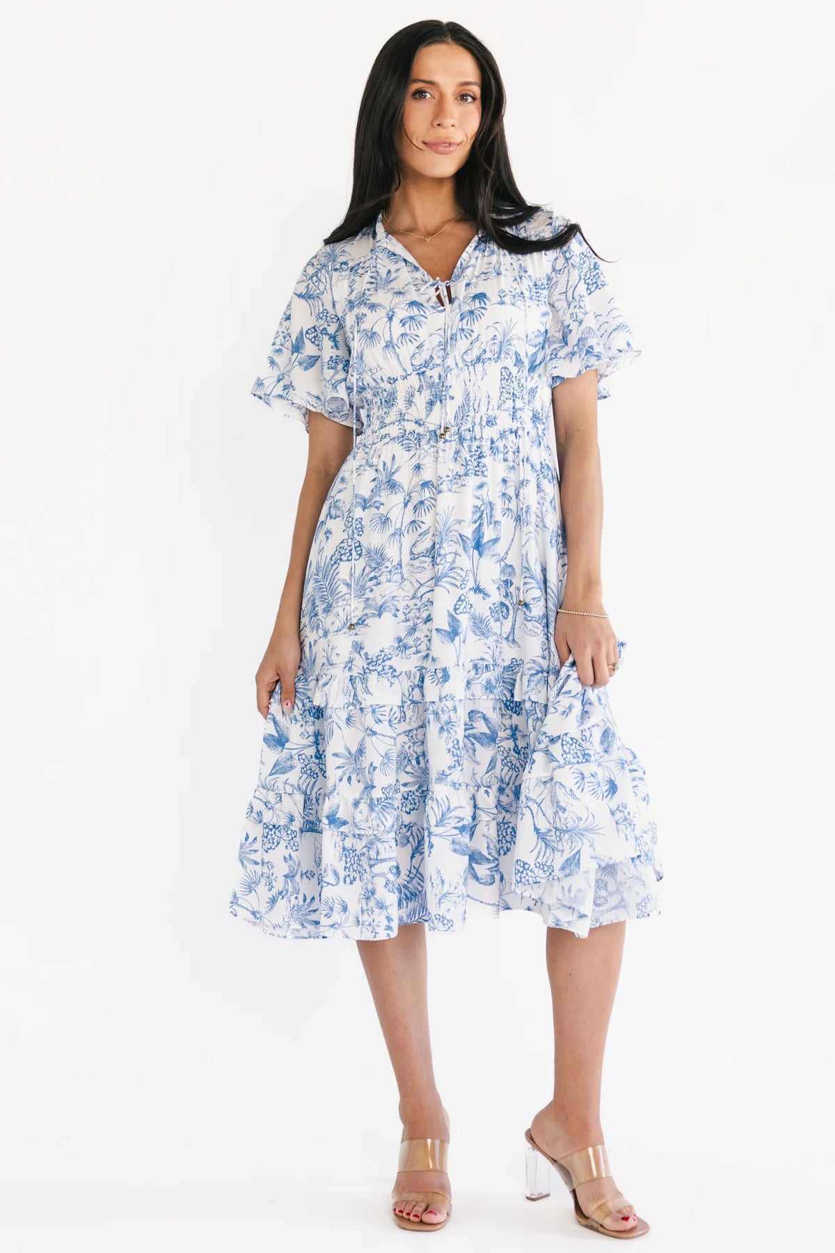 Willow Boho Midi Dress | White + Blue