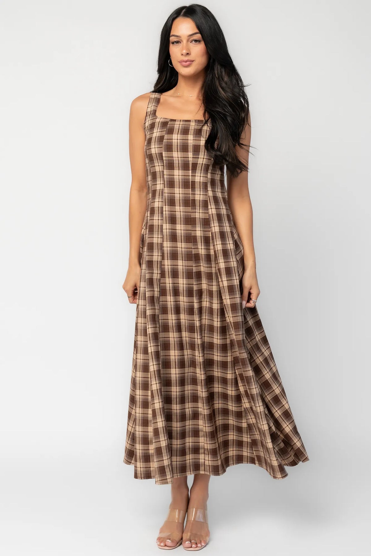 Belmont Maxi Dress | Brown Plaid Print