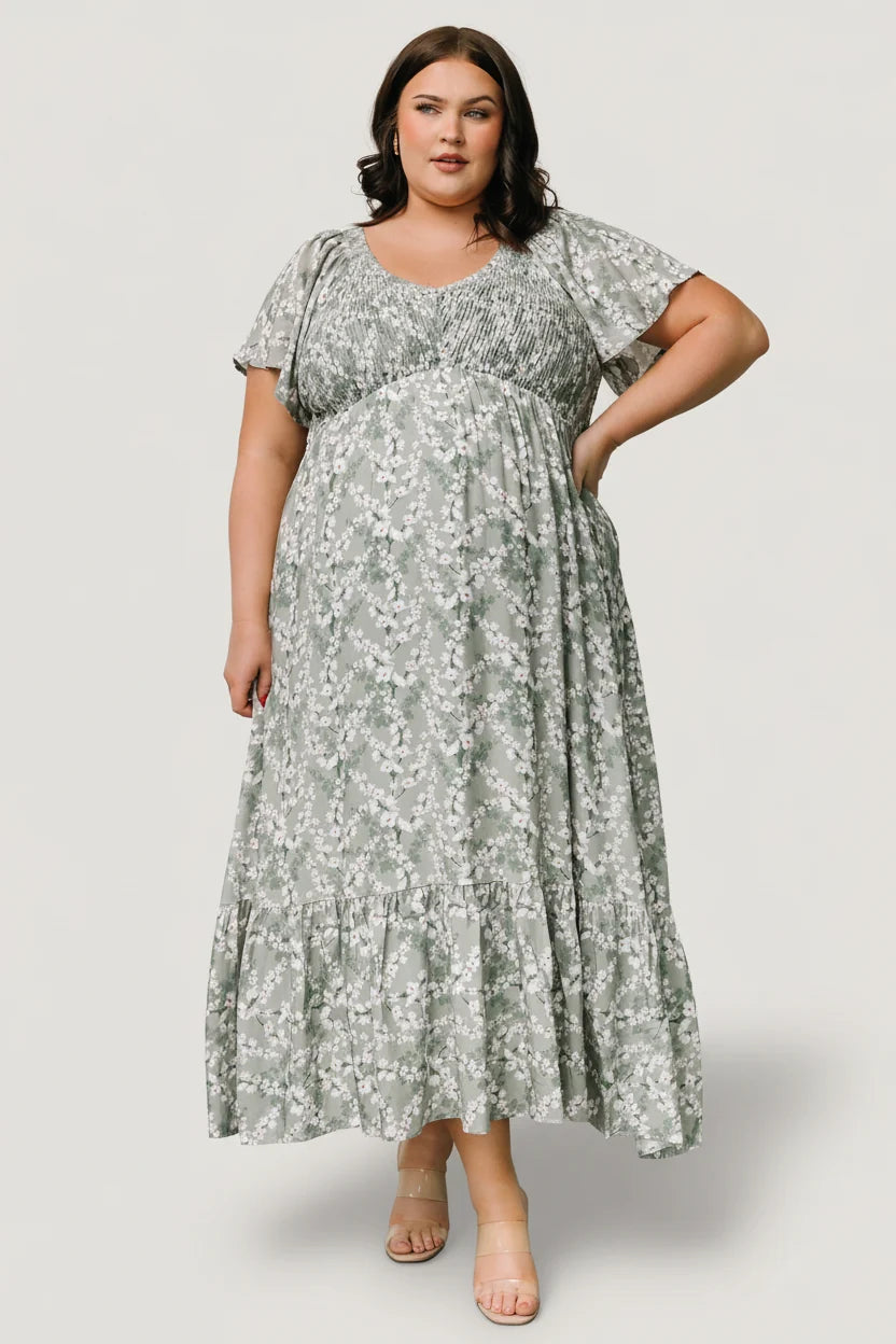 Joanie Smocked Dress | Sage + Off White Floral