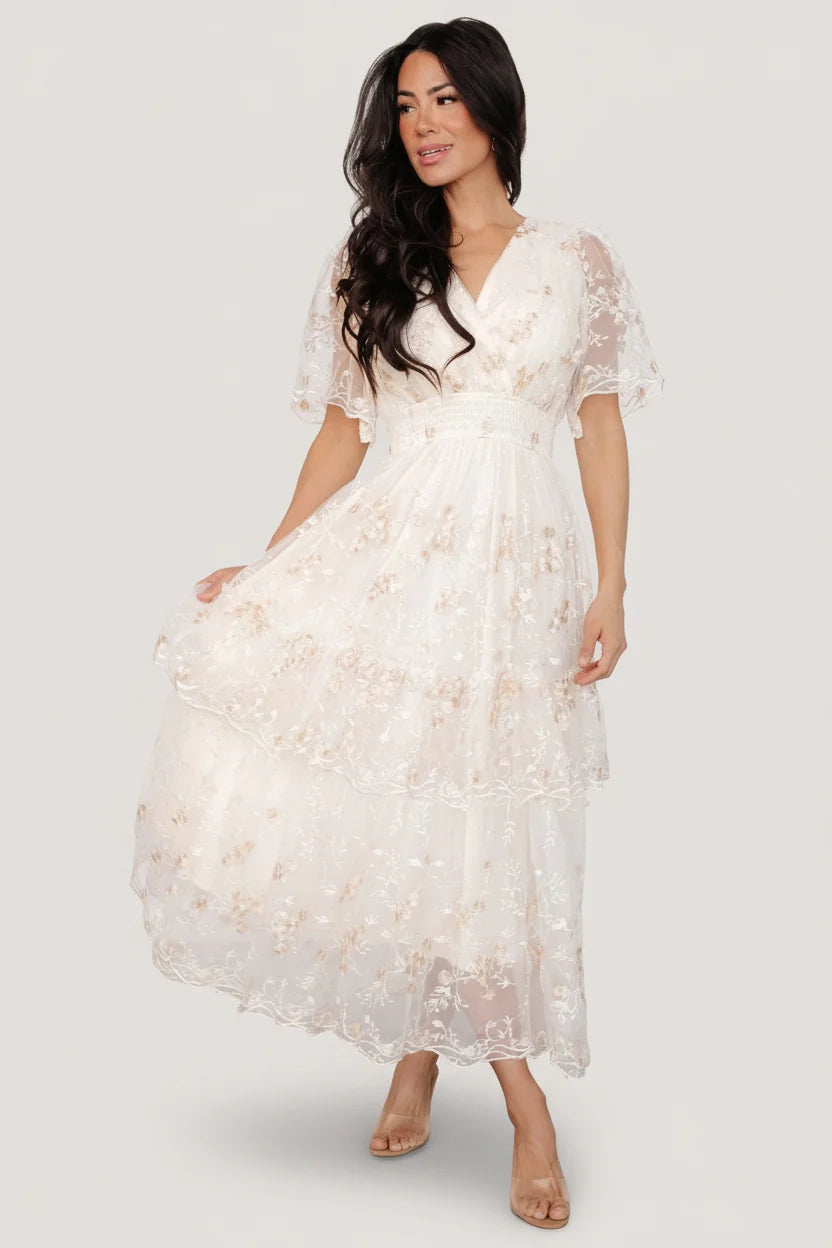 Eleanor Embroidered Midi Dress | Cream Floral