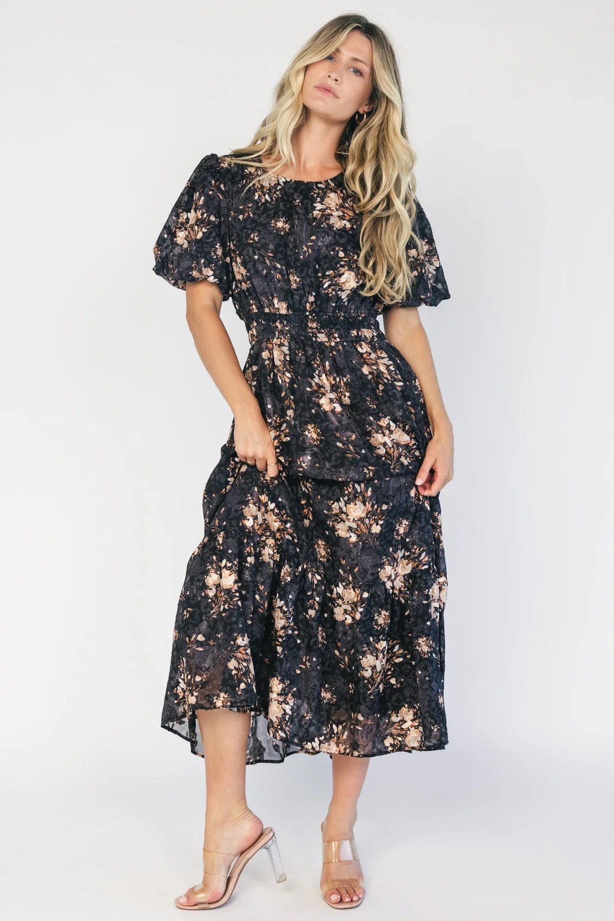 Crestwood Midi Dress | Black + Tan Floral