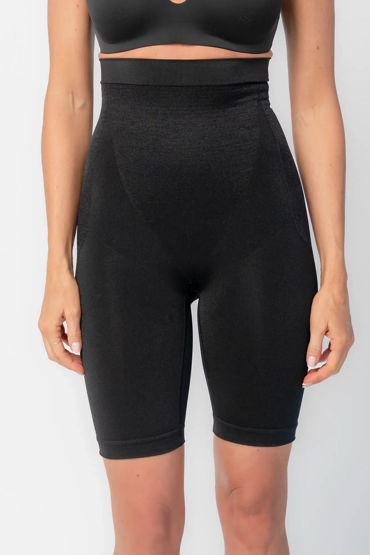 Essential High Waisted Mid Thigh Shorts | Black