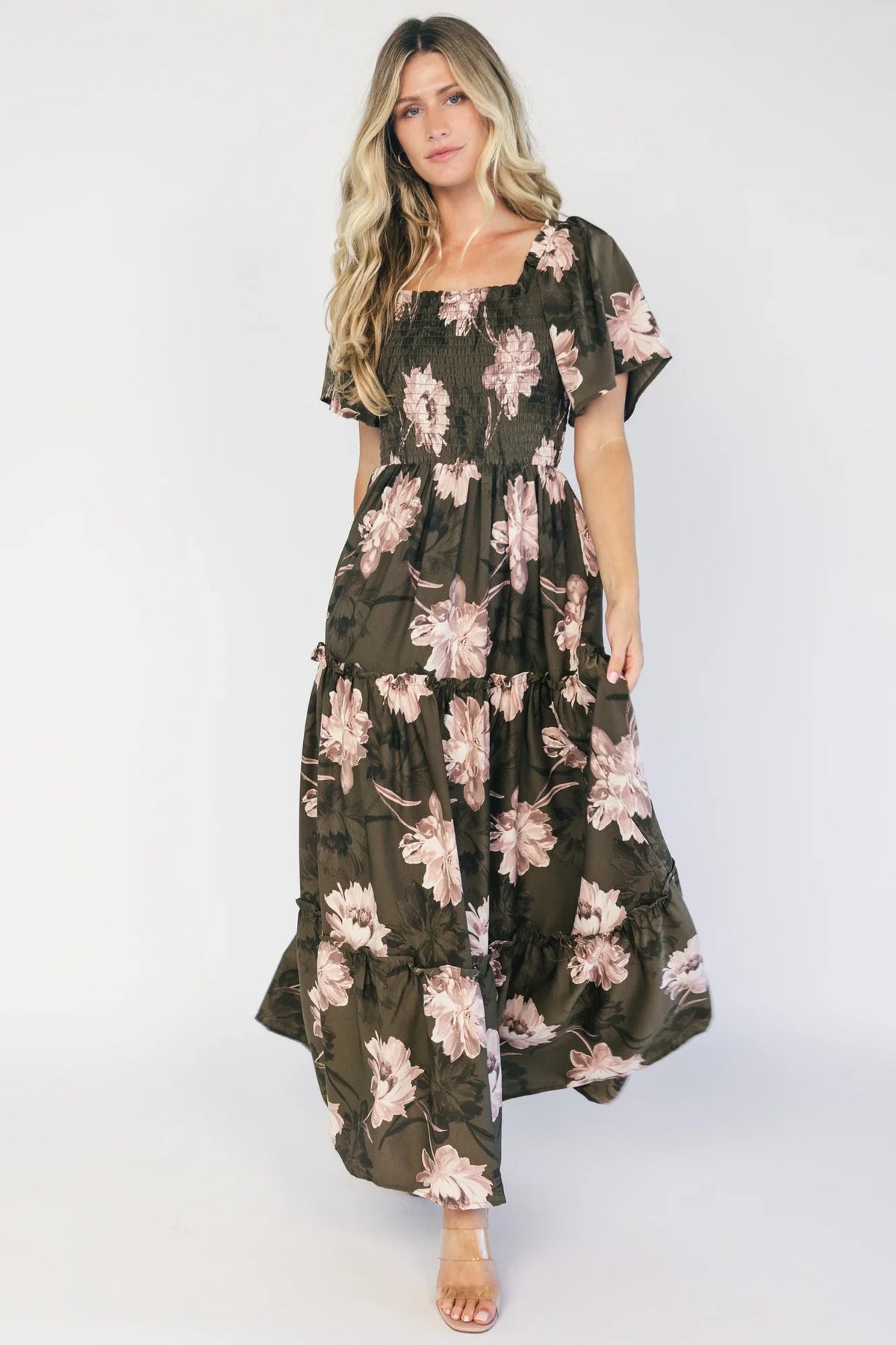 Southampton Smocked Maxi Dress | Dark Olive Floral