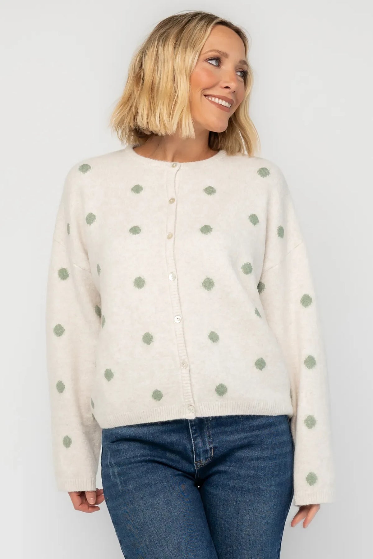 Cinder Cardigan | Ivory + Sage Dot