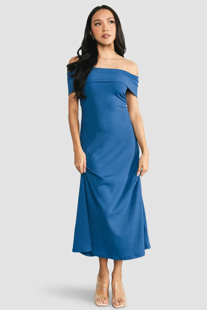 Kay Off Shoulder Midi Dress | Navy