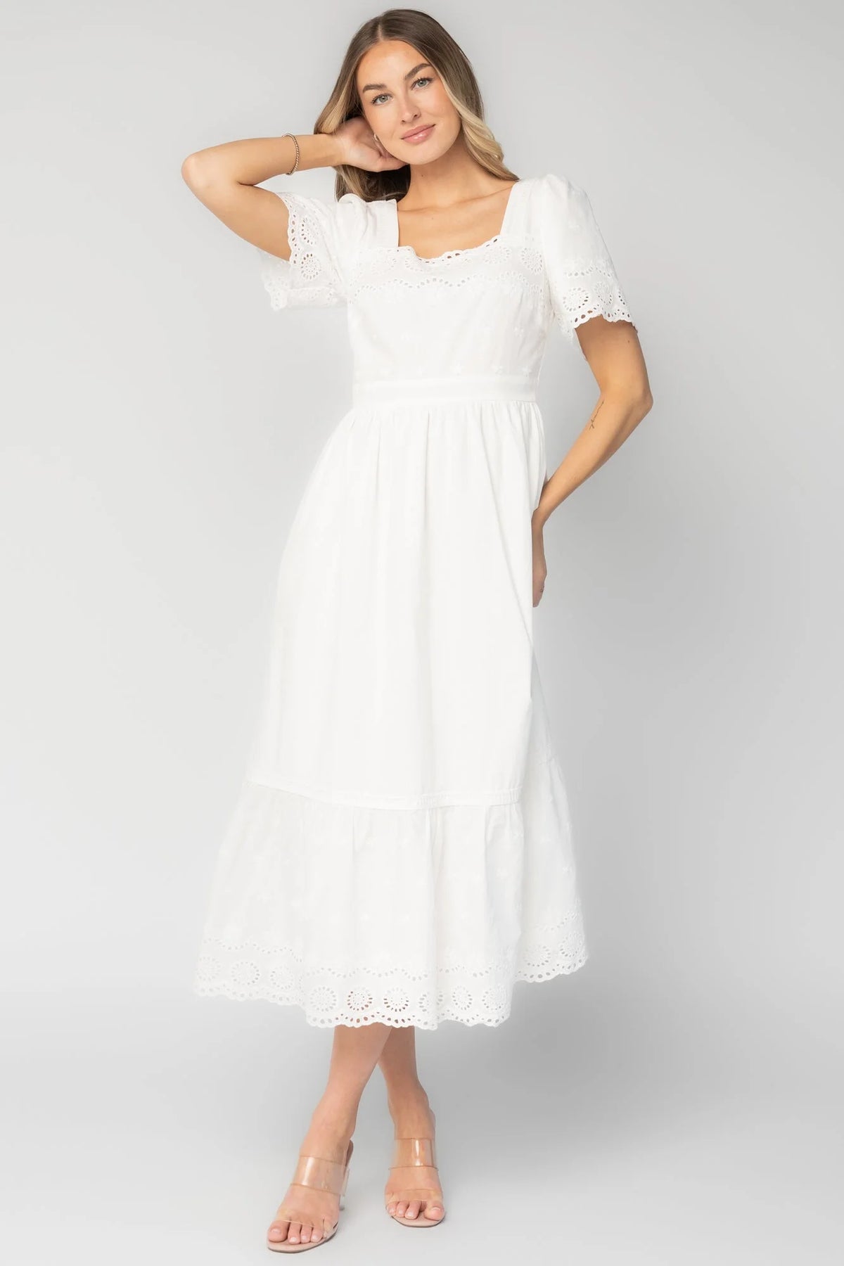 Maddy Eyelet Midi Dress | Off White