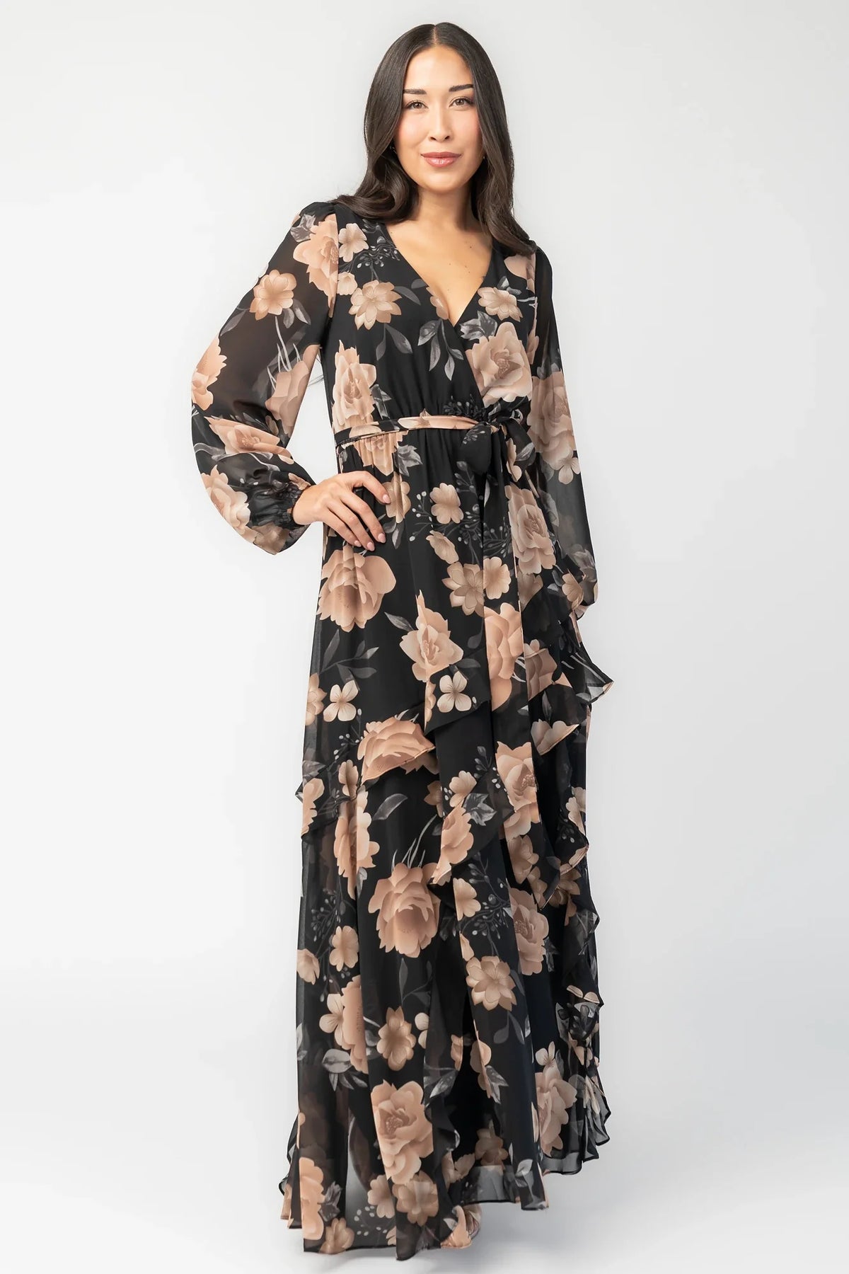 Phaedra Maxi Dress | Black + Taupe Floral