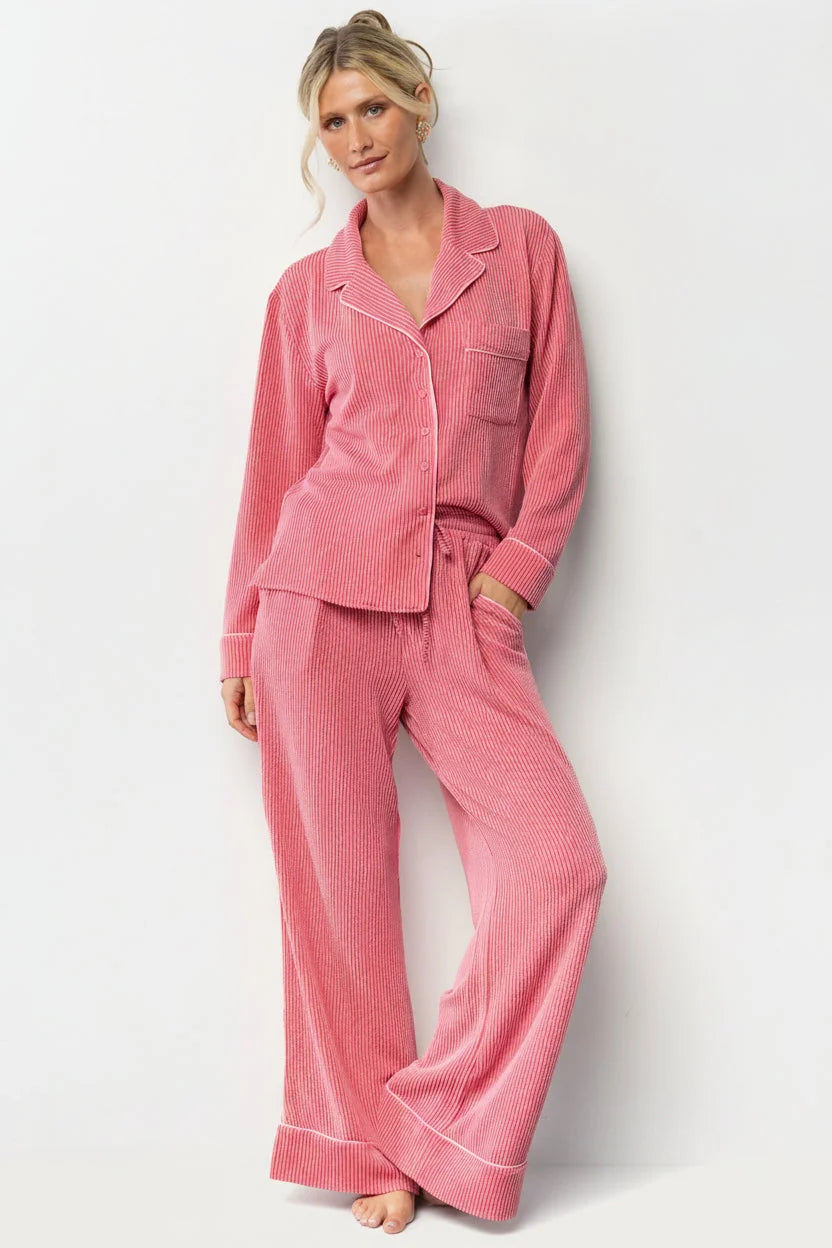 Eloise Ribbed Pajama Set | Pink