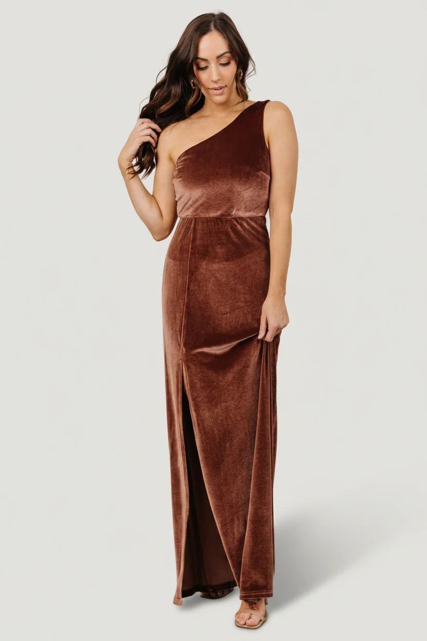 Tatiana Velvet One Shoulder Maxi Dress | Desert Rose