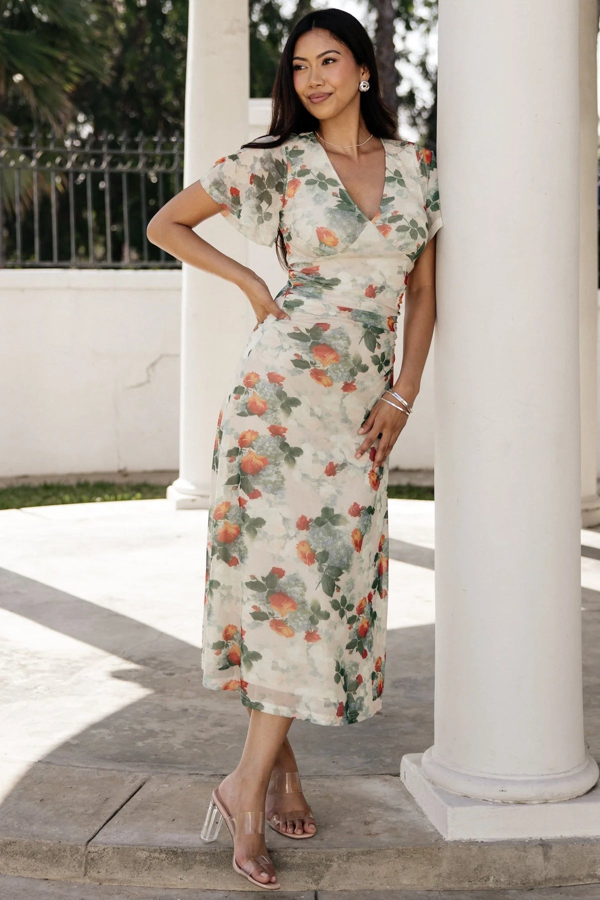 Amara Mesh Dress | Cream Multi Floral
