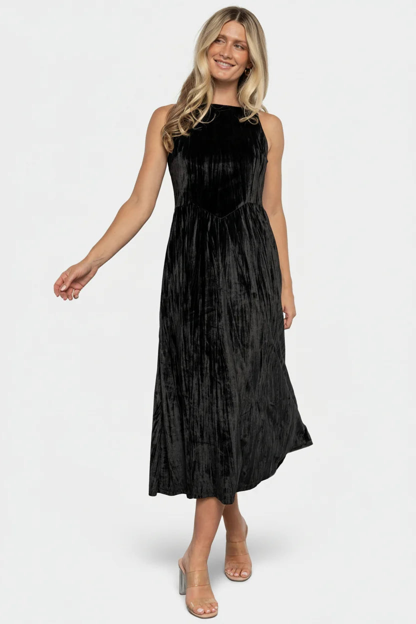 Octavia Velvet Midi Dress | Black