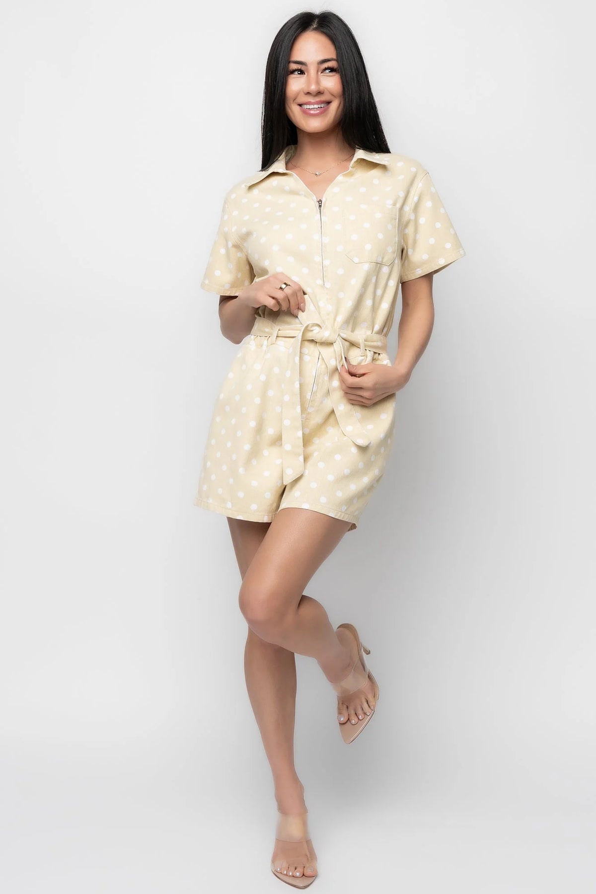 Korra Zip Up Romper | Light Yellow + White