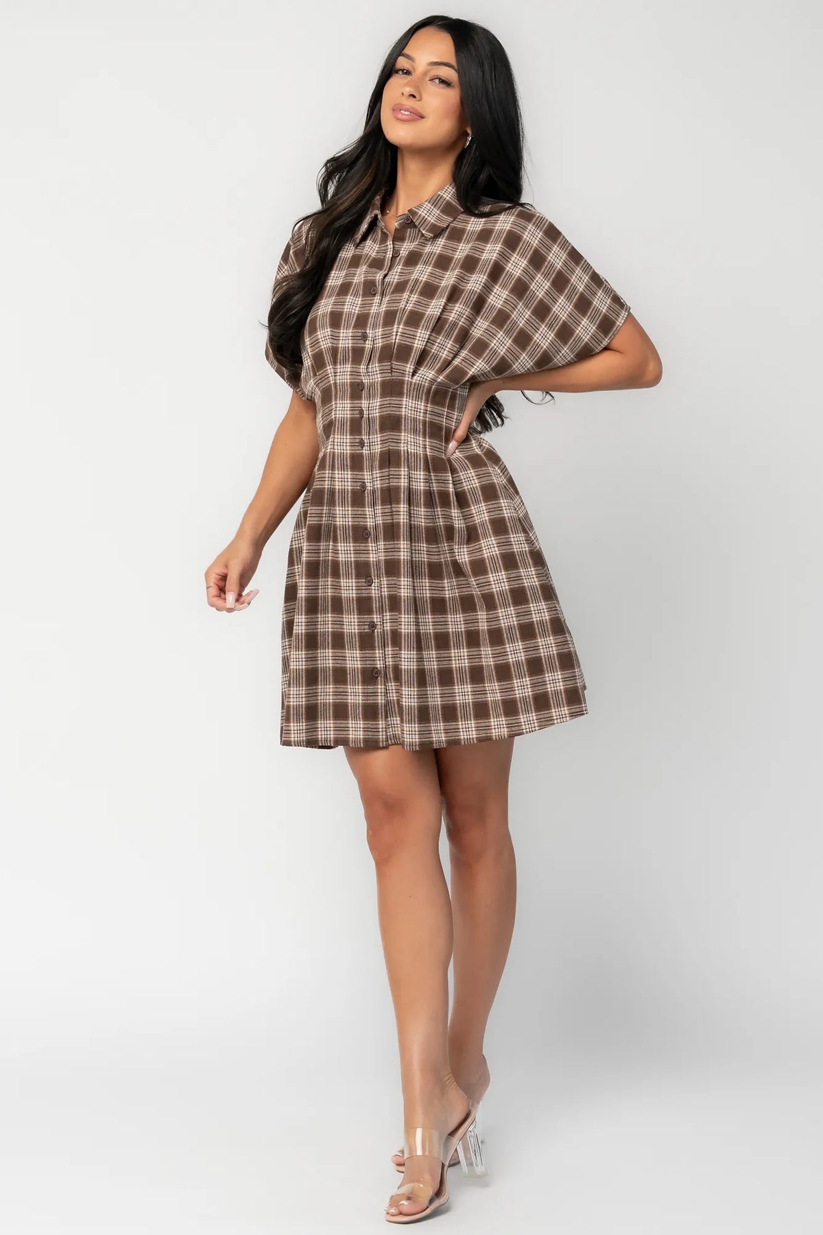 Melrose Plaid Short Dress | Brown