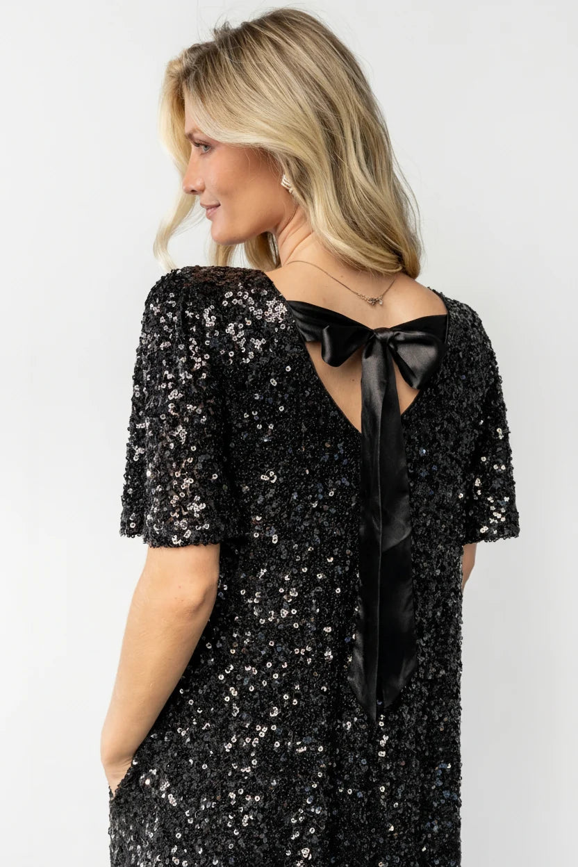 Asta Sequin Shift Dress | Black