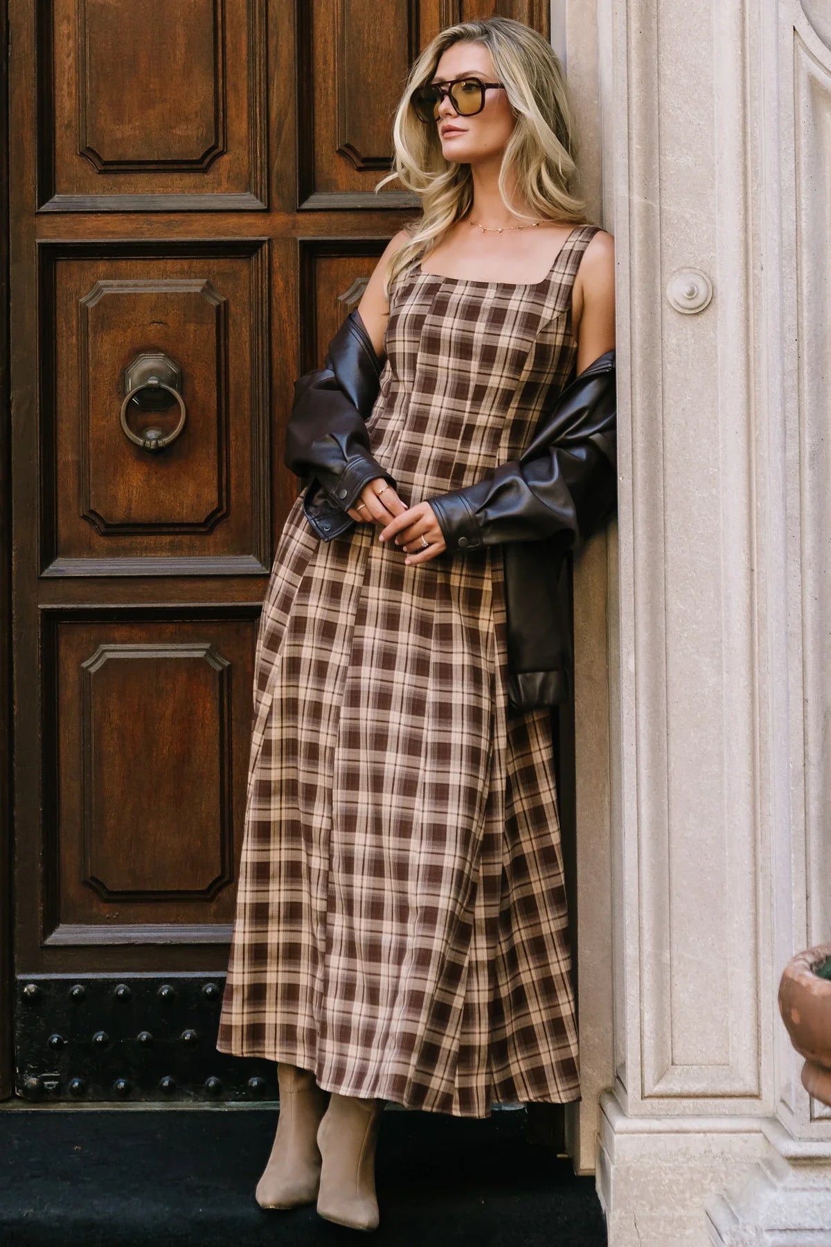 Belmont Maxi Dress | Brown Plaid Print