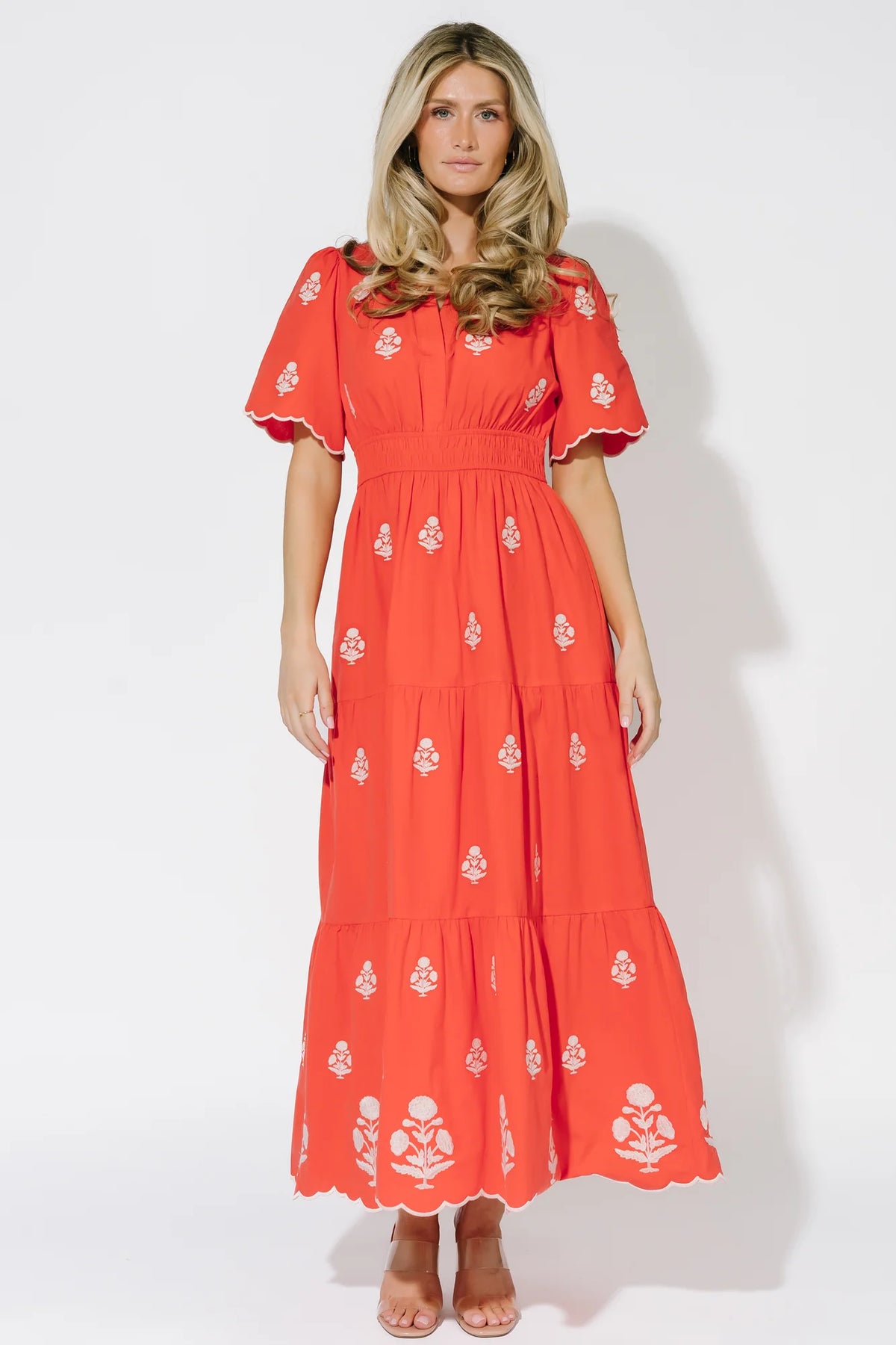 Delilah Embroidered Maxi Dress | Red