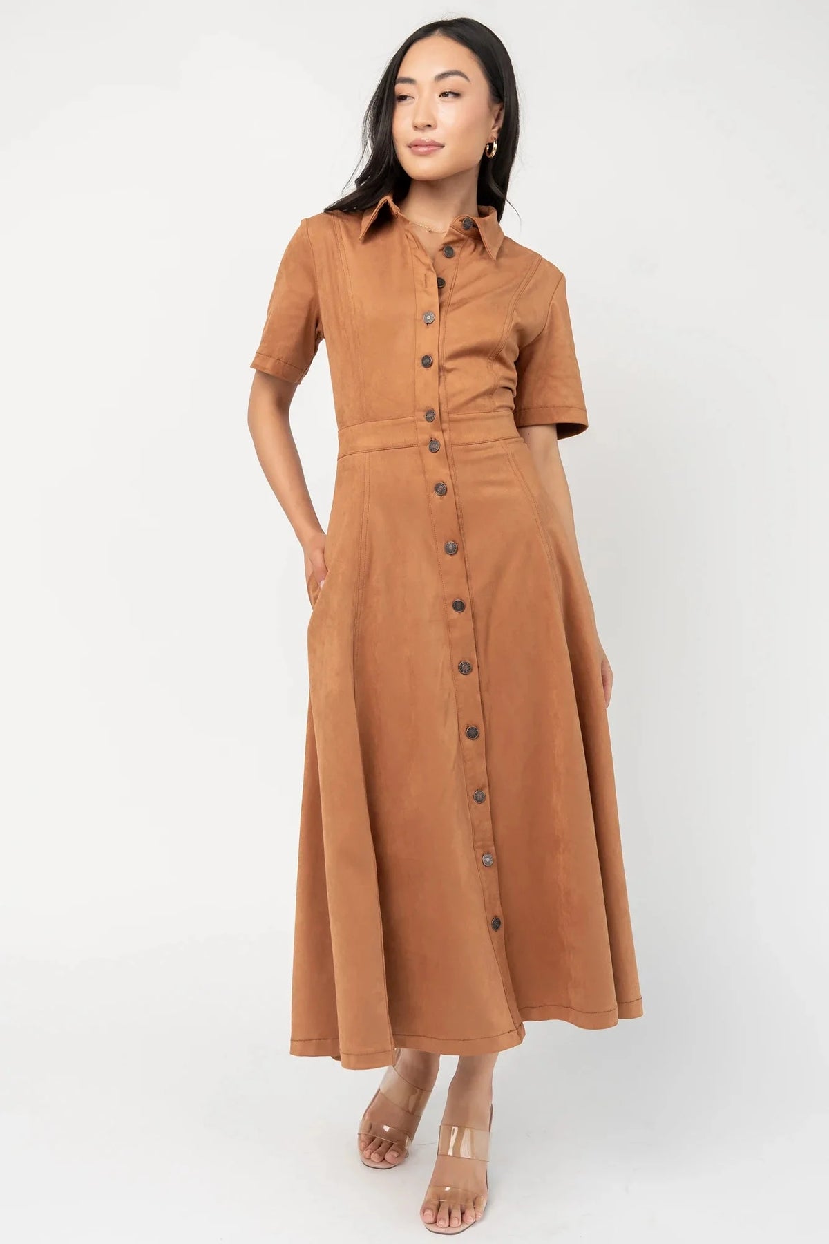 Fifth Avenue Button Up Dress | Camel