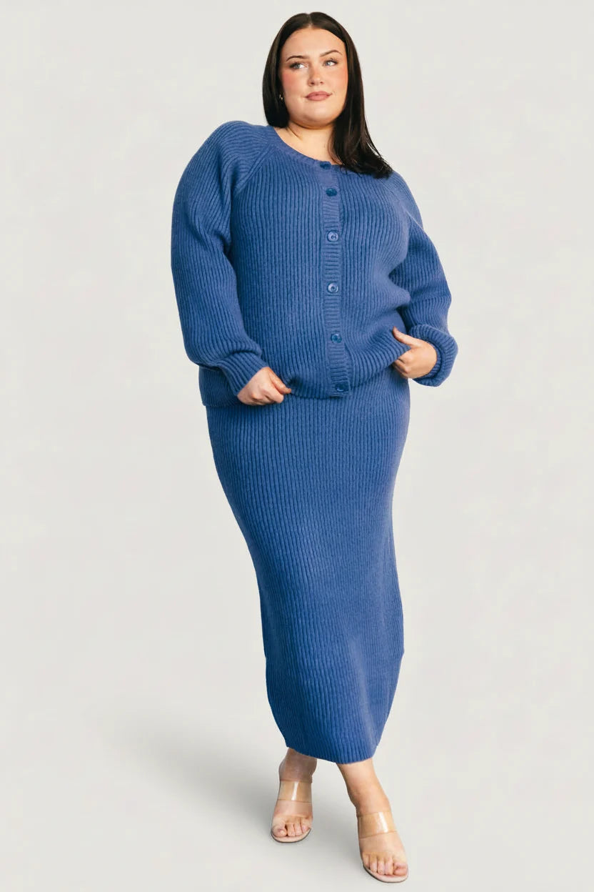 Blair Rib Knit Cardigan | Blue