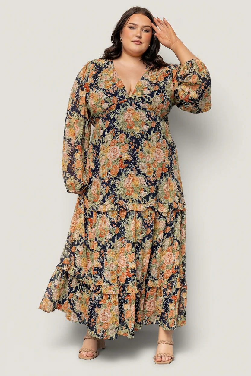 Bowman Deep V Maxi Dress | Navy Floral