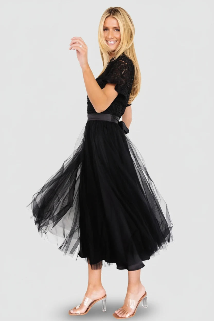 Darcy Tulle Midi Dress | Black
