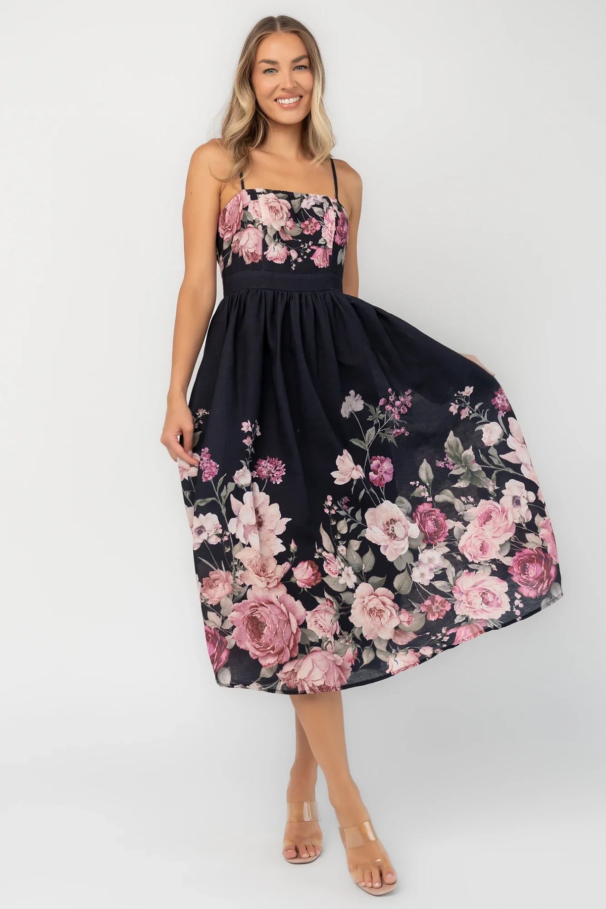 Noir Midi Dress | Black + Rose Floral