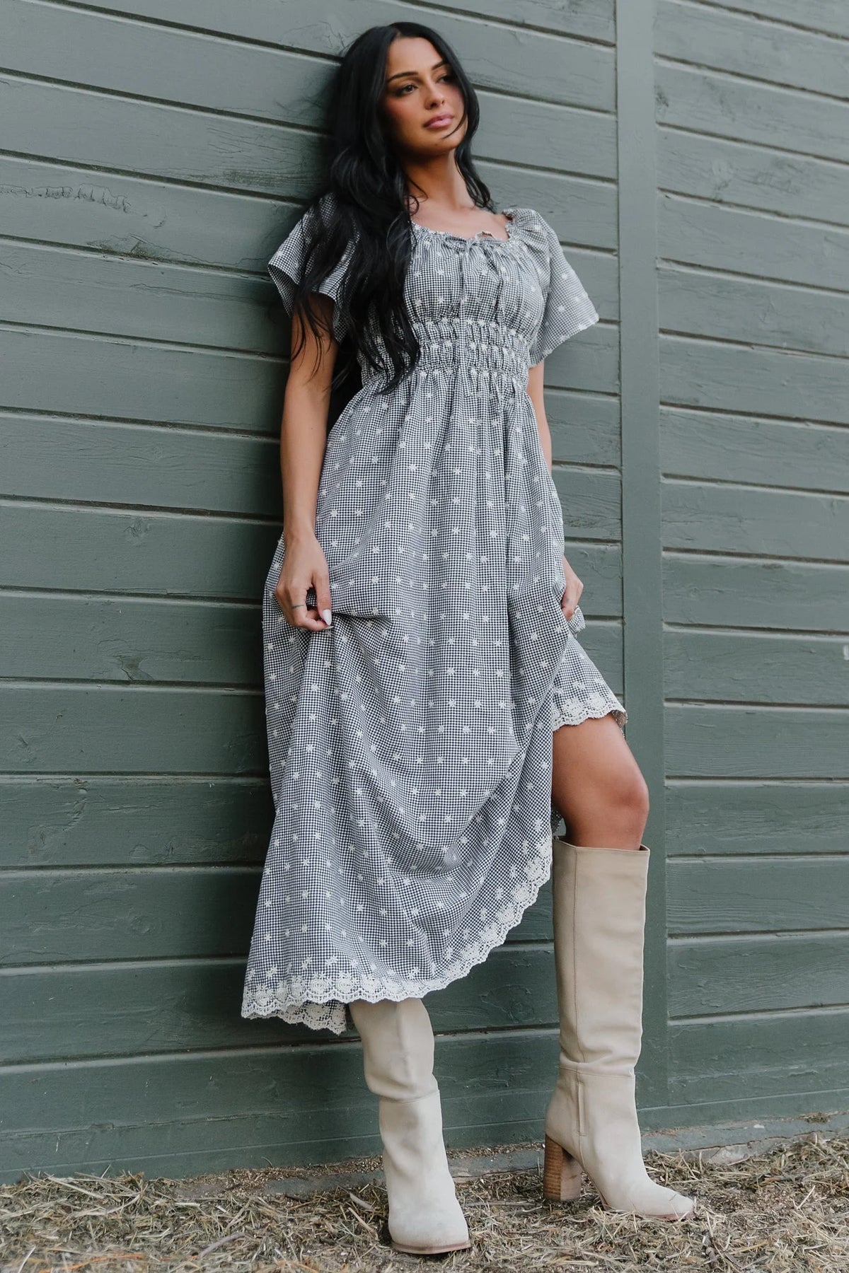 Reyna Midi Dress | Black + White Gingham