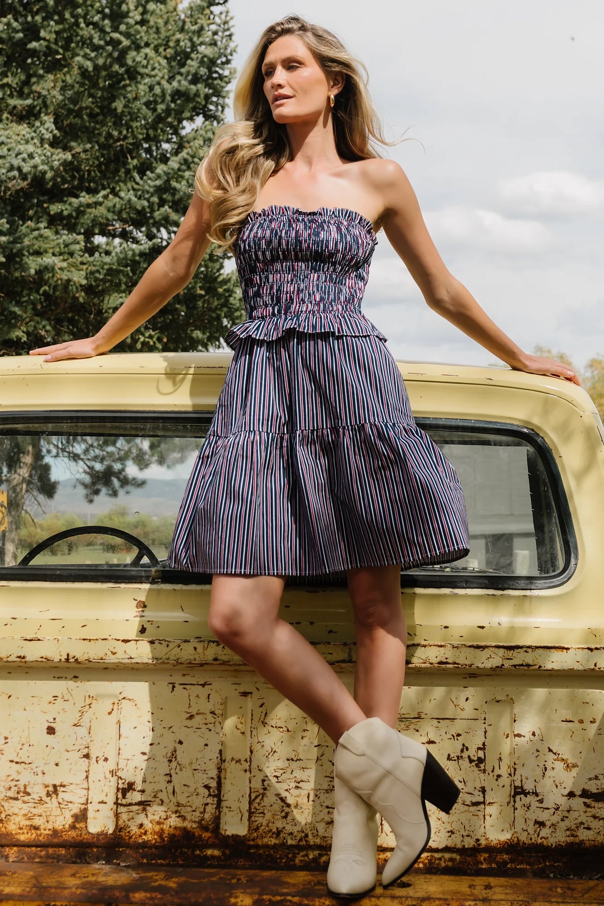 Madelyn Strapless Short Dress | Navy Stripe