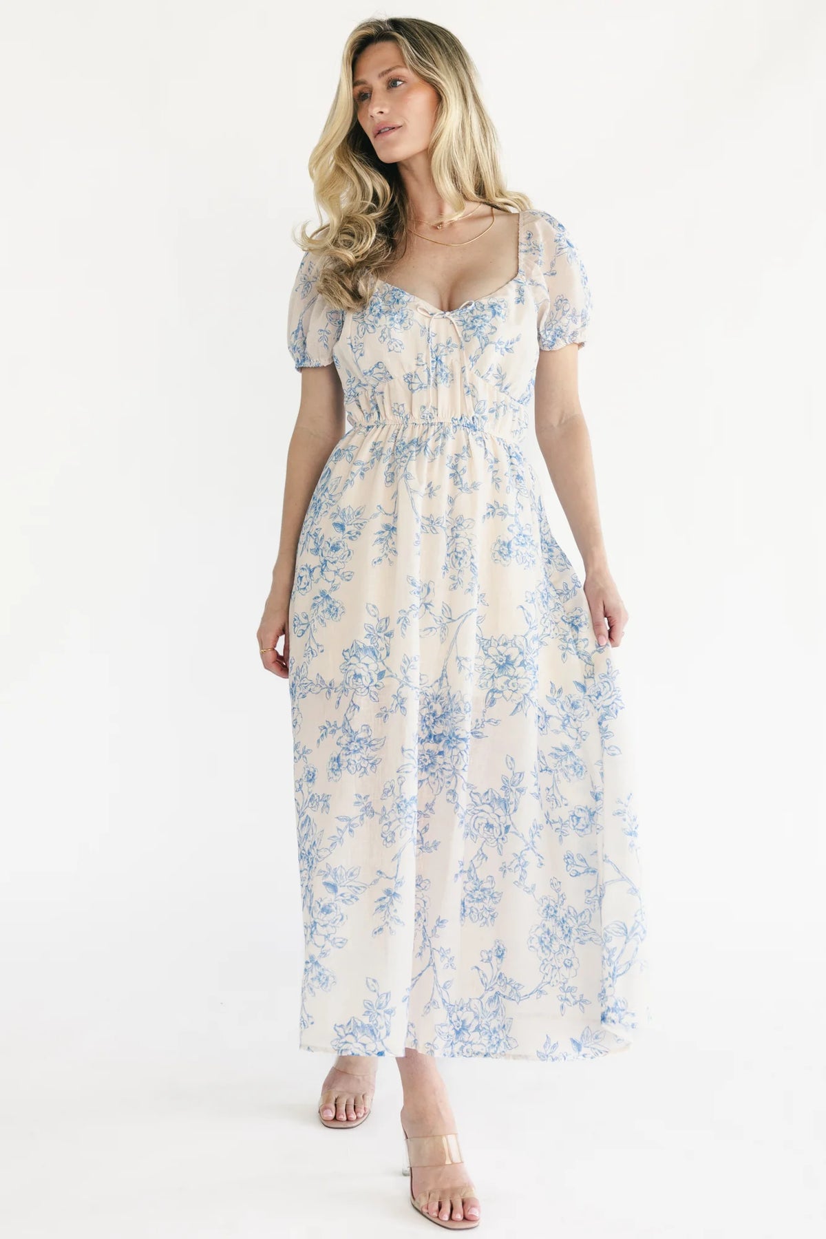 Vada Midi Dress | Cream + Blue Floral