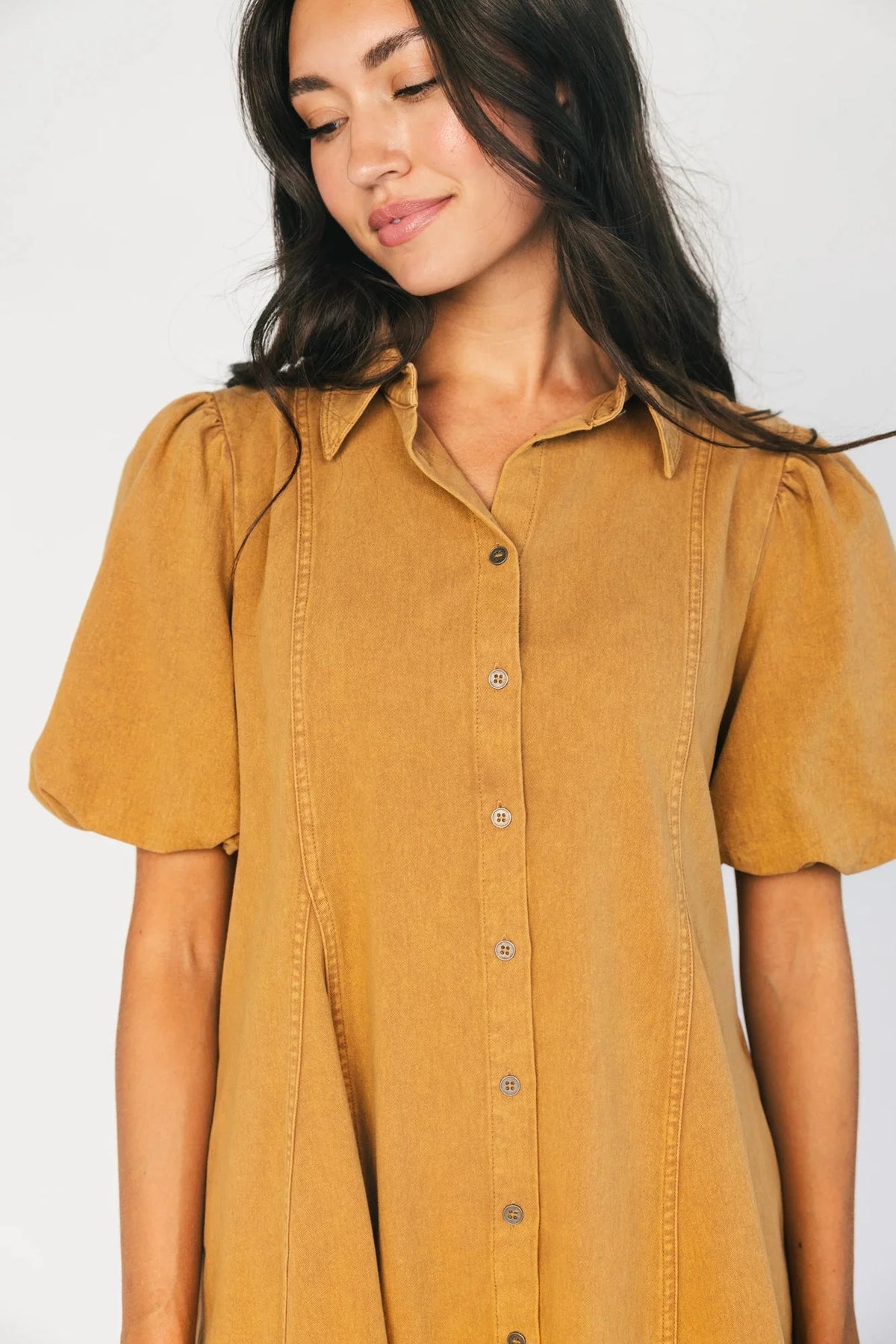 Geneva Button Front Short Dress | Camel